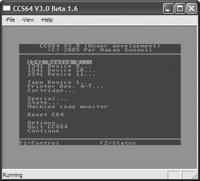 CCS64’s emulator menu