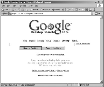 The Google Desktop home page