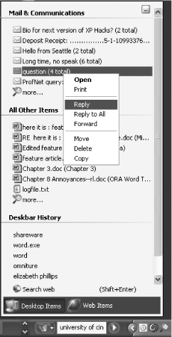 Right-clicking a file or email message to get a context-relevant menu of choices for what you can do with the file or message