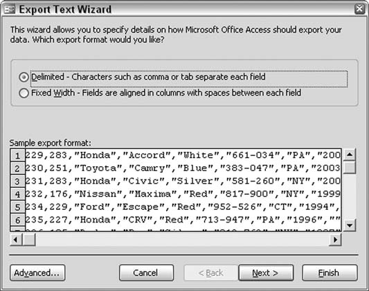 Using the Export Text Wizard