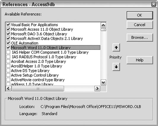 Setting a reference to the Word object library