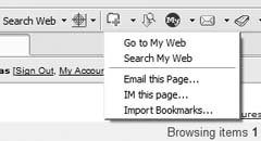 Yahoo! Toolbar My Web menu