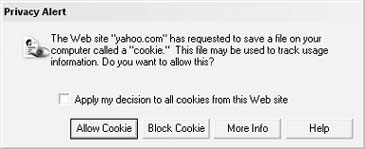 Cookie prompt in Internet Explorer