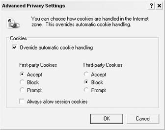 Internet Explorer Advanced Privacy Settings