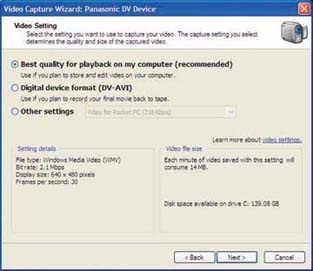 Options for recording video in Windows Movie Maker