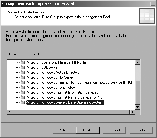 Choosing to export the Base OS rule group