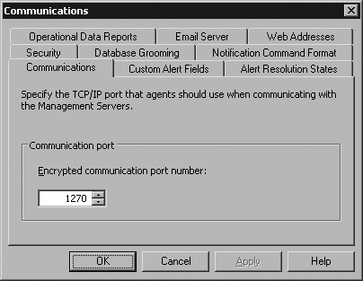 Configuring the default agent to management server communication port