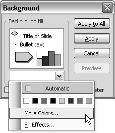 Use the Background dialog box to change the color of your slide background.