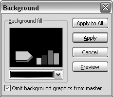 Check the âOmit background graphics from masterâ box to create a plain black slide in your presentation.