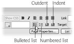 Many of the Property inspector text formatting options are similar to tools you’d find in a word processing program: B for bold, I for italics, text-alignment options, bulleted and numbered lists, and so on.