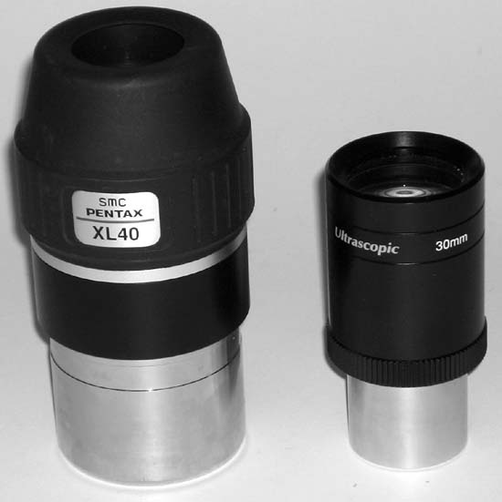 Two excellent âfinderâ eyepieces: 2â Pentax 40mm XL (left) and 1.25â Orion 30mm Ultrascopic