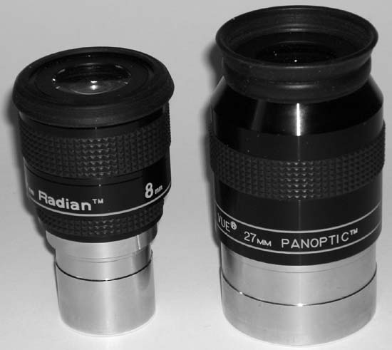 Tele Vue 1.25” Radian (left) and 2” Panoptic eyepieces