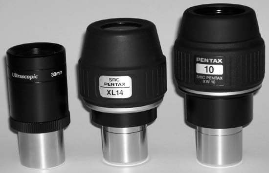 Our standard eyepiece set: 30mm Orion Ultrascopic, 14mm Pentax XL, 10mm Pentax XW