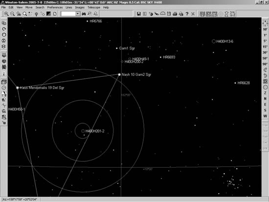 Cartes du Ciel, showing a detailed chart to locate Herschel 400 Object H.201-II