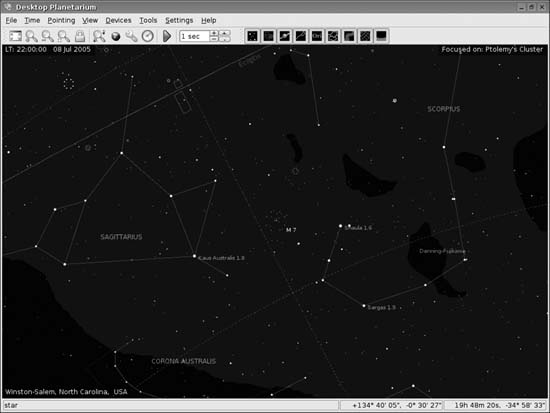 KStars Desktop Planetarium 1.0 displays the summer sky around Sagittarius