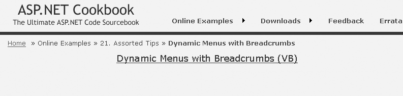 Sample page with dynamic menu and breadcrumb trail