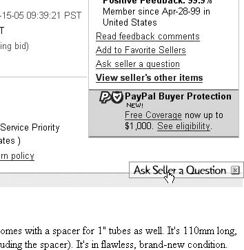 This floating “Ask seller a question” link is always visible, encouraging customers to contact you