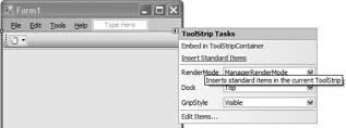 Adding a ToolStrip control to the form