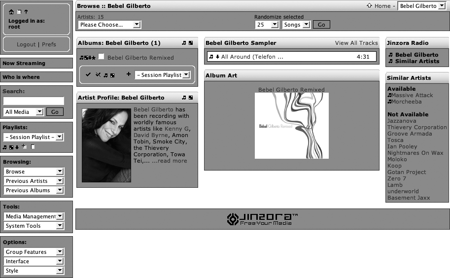 Snapshot of Jinzora artist browse screen