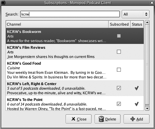 Monopod subscriptions window