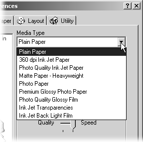 Printers need to know the type of paper you inserted so they can choose the right mixture of inks to match the paper. Before clicking the Print button, look in your printer’s Media Type or Paper Type pull-down menu and select the type of paper you placed in the feeder tray.