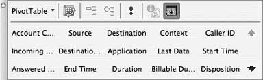 A pivot-table toolbar with Asterisk CDR fields