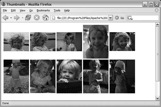 The HTML file showing the thumbnails