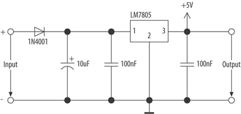 A power supply using the 7805 Voltage Regulator
