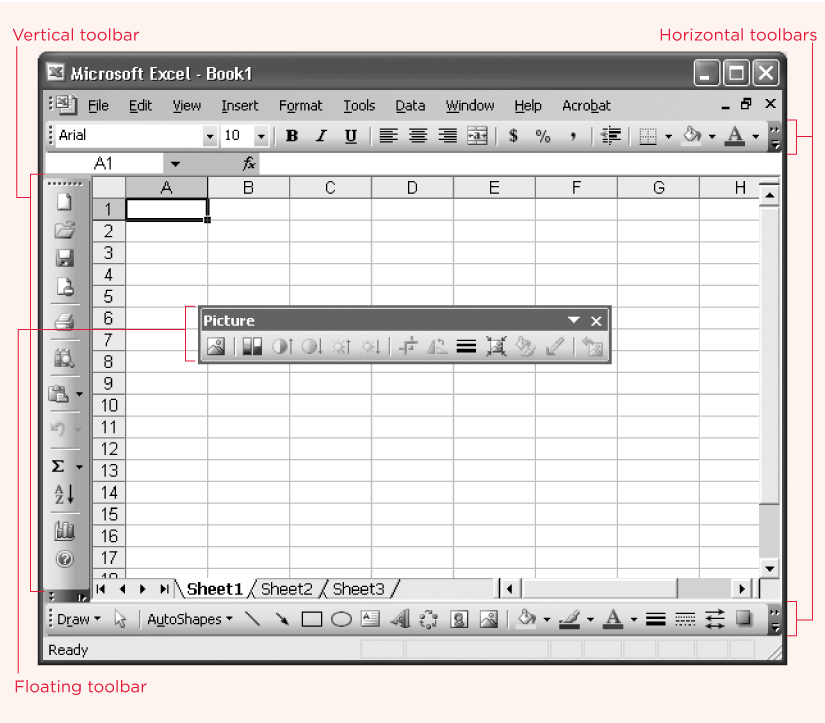 You can arrange toolbars in various places in the Excel window.