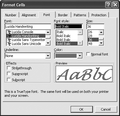 You can apply an exotic font through the Format Cells dialog box.