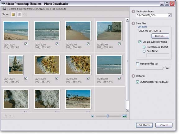 The Adobe Photo Downloader is yet another program that you get when you install Elements. Its role in life is to pull your photos from your camera (or other storage device) into the Organizer. The Downloader runs even if Elements isn't currently open (although, as you'll learn on Section 2.2, you can disable the Downloader if you don't like it). After the Downloader does its thing, you end up in the Organizer.