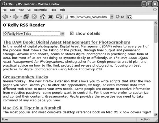 Displaying RSS feed content