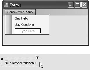 Shortcut menus in design mode
