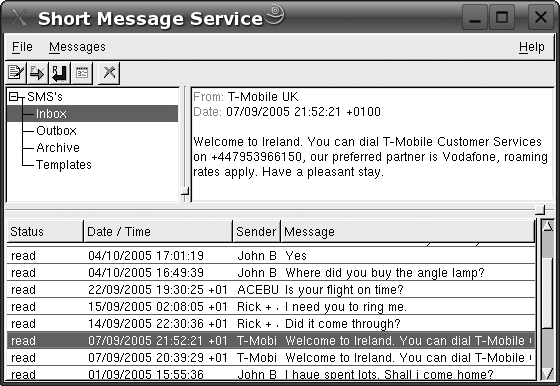 xgnokii SMS text screen