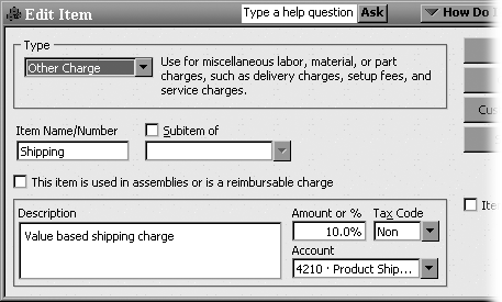 To create a percentage-based charge, type a number followed by % in the “Amount or %” field.