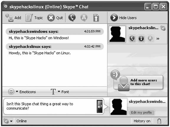 The Skype chat window