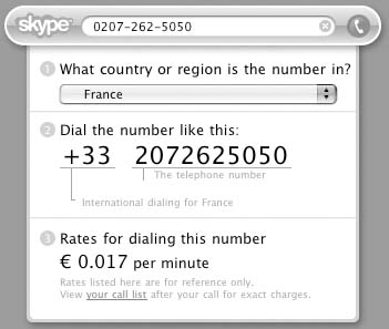 The Skype Widget for the Mac OS X dashboard