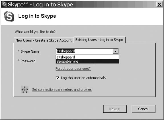 The unwanted Skype username is deleted from the login list