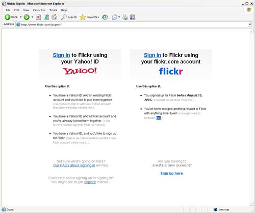 Flickr sign-in page