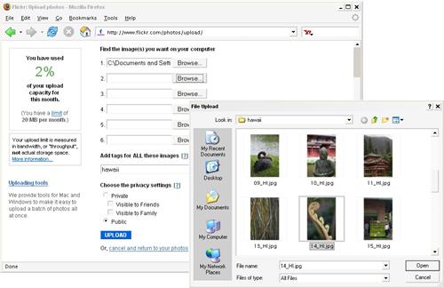 Choosing photos to upload to Flickr