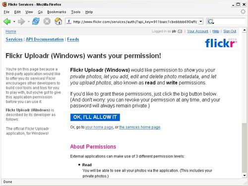 The Flickr permissions page