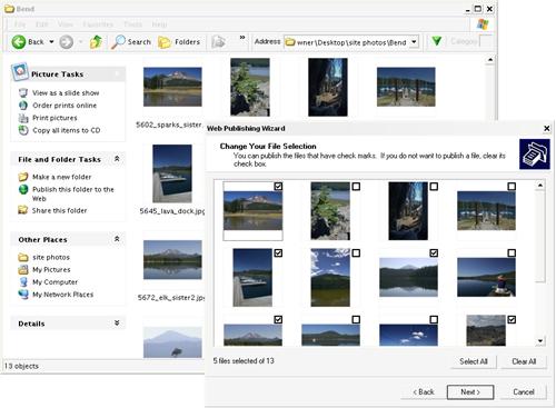 Selecting photos to upload with the Windows XP Import Wizard