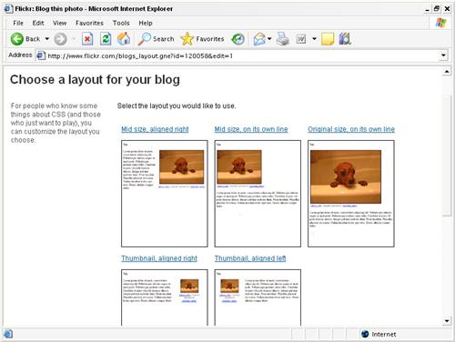 The weblog post layout options at Flickr
