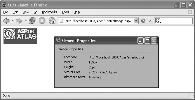 The Image control; the Properties window shows the alternate text