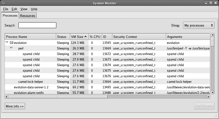 GNOME System Monitor window
