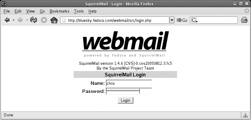 SquirrelMail login page
