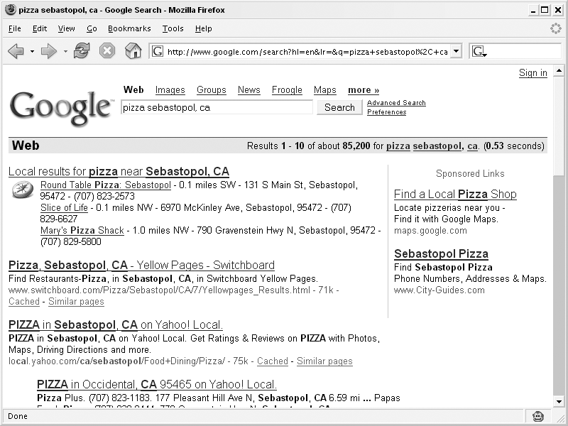Quick links augmenting search results with relevant, current, and local information