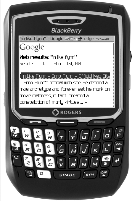 Google PDA search results on a Blackberry