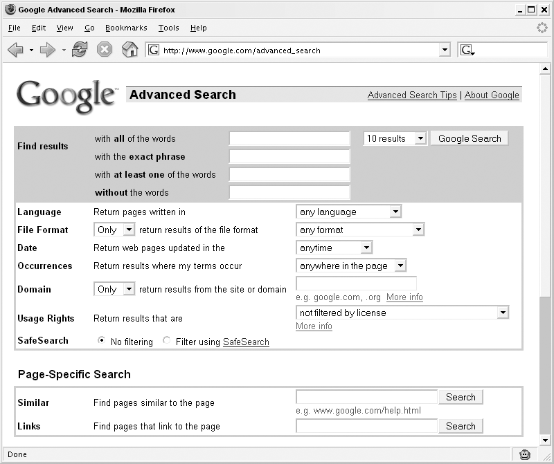 Google’s Advanced Search page