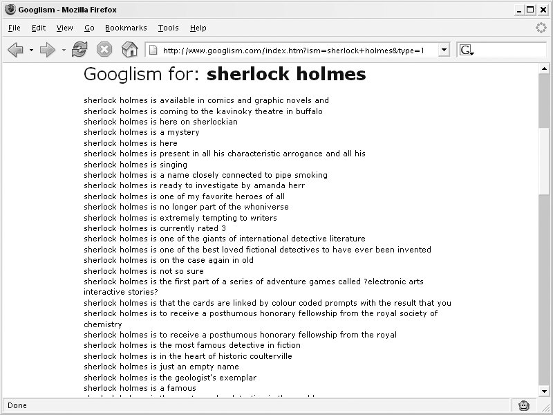 Googlism results for Sherlock Holmes